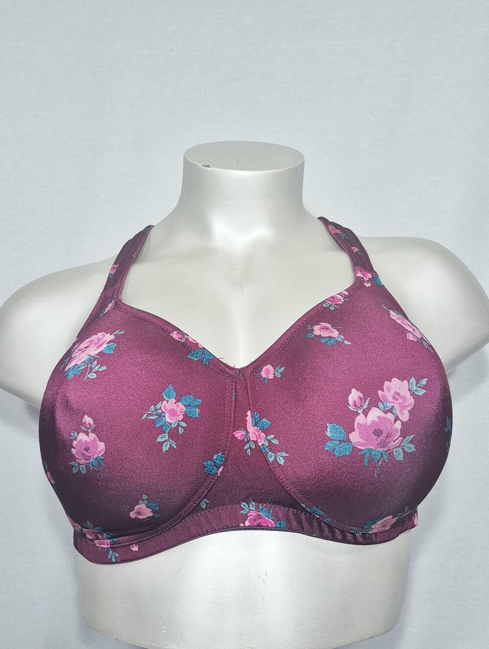 50B Comfort Choice Satin Molded T-Shirt Underwire Bra Burgundy Floral